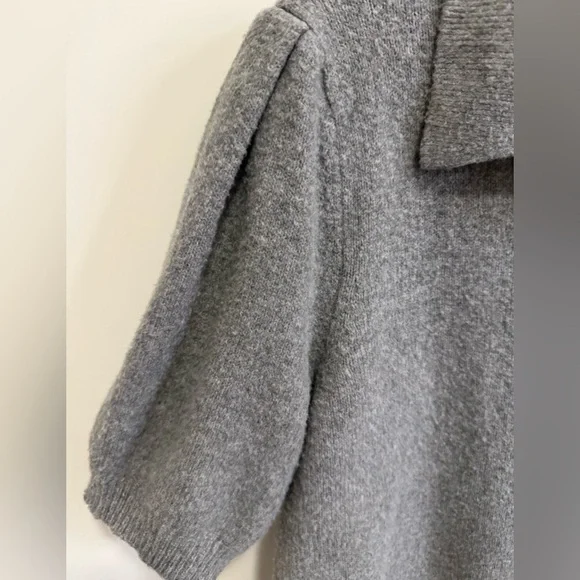 A New Day Polo Knit Top Sweater Gray Short Puff Sleeve Soft Target Academia L - Picture 7 of 8